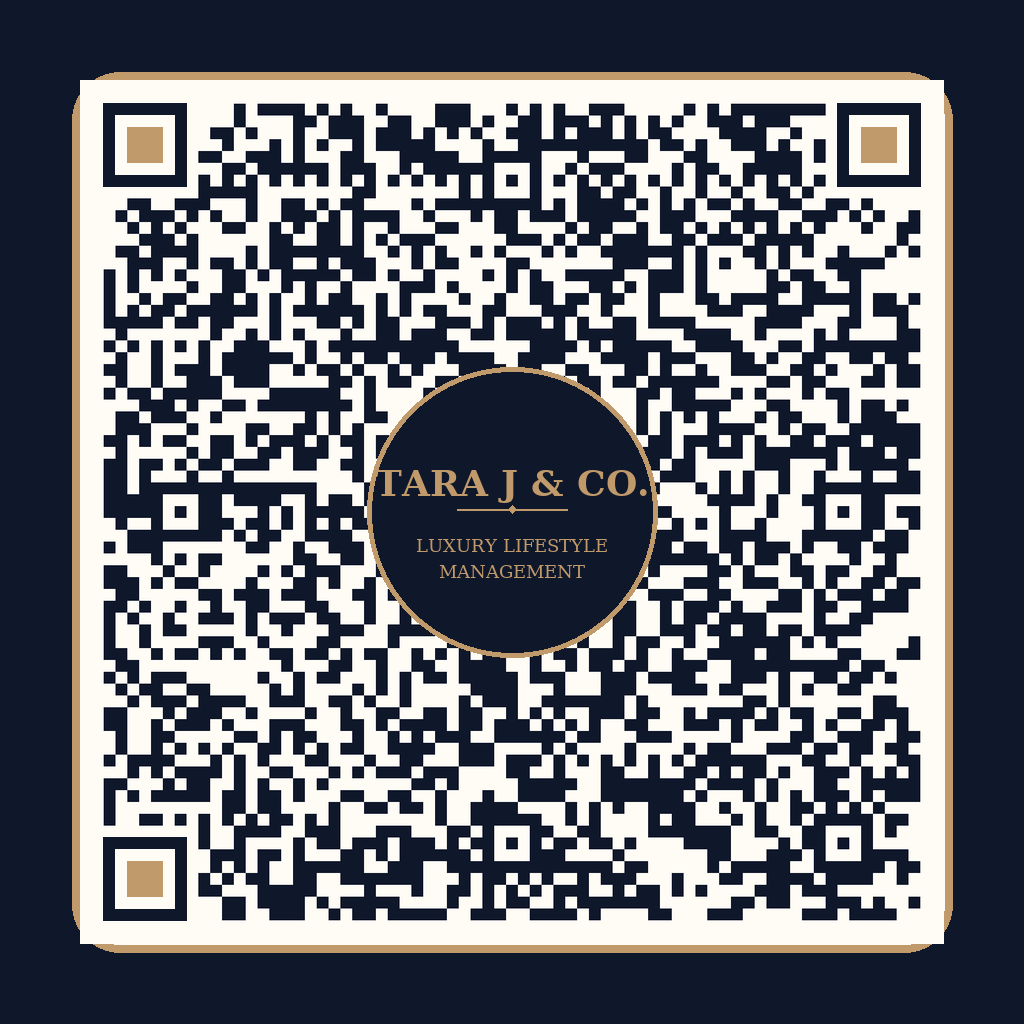Branded Zelle QR code for Tara J & Co. payment with navy and gold logo